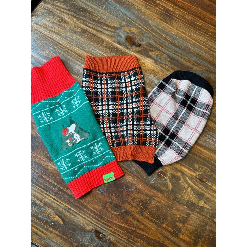 Small Dog Sweater Bundle Peanuts Snoopy Christmas Plaid Nicole Miller Set of 3 S